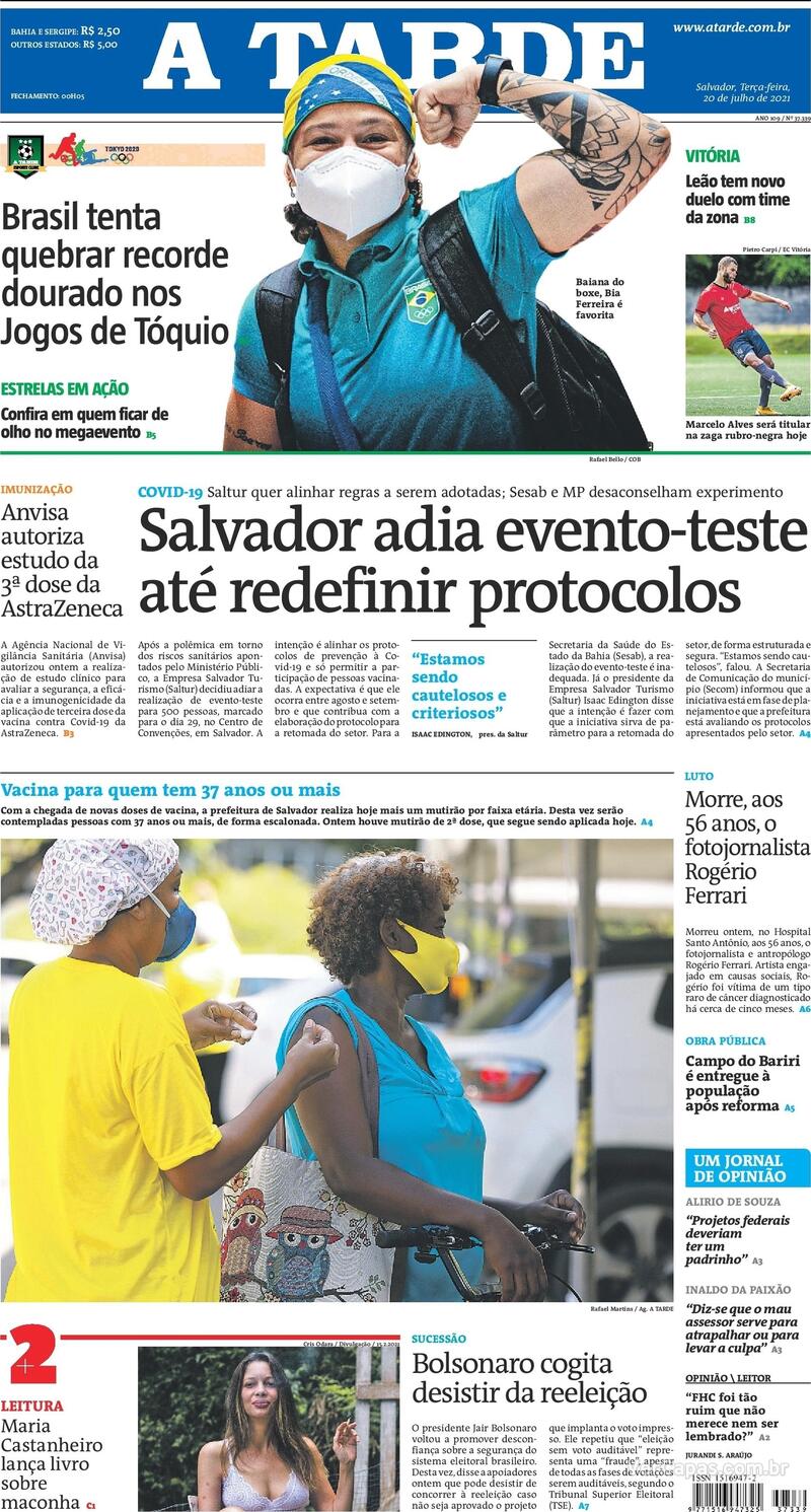 Capa do jornal A Tarde 20/07/2021