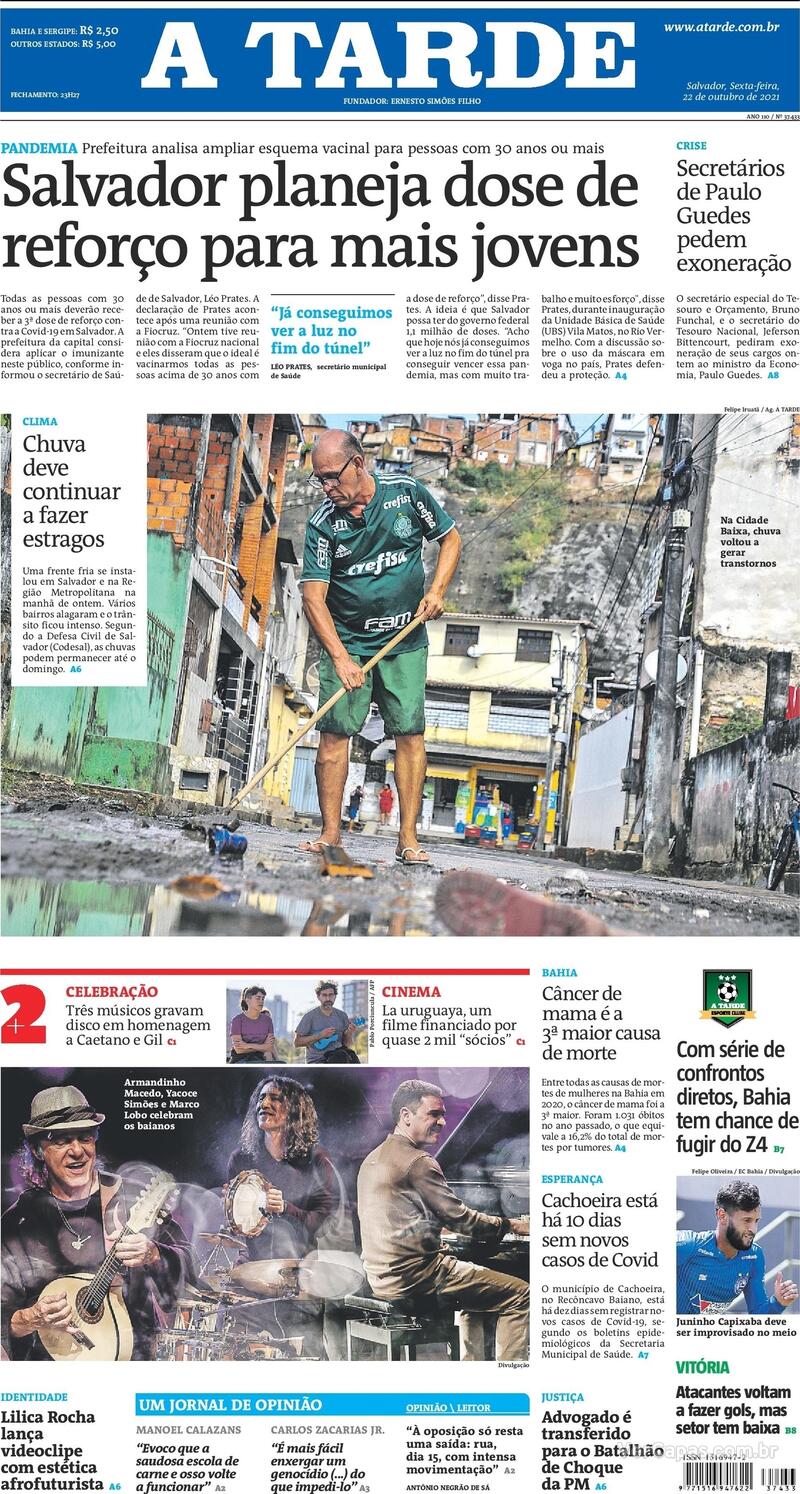 Capa do jornal A Tarde 22/10/2021