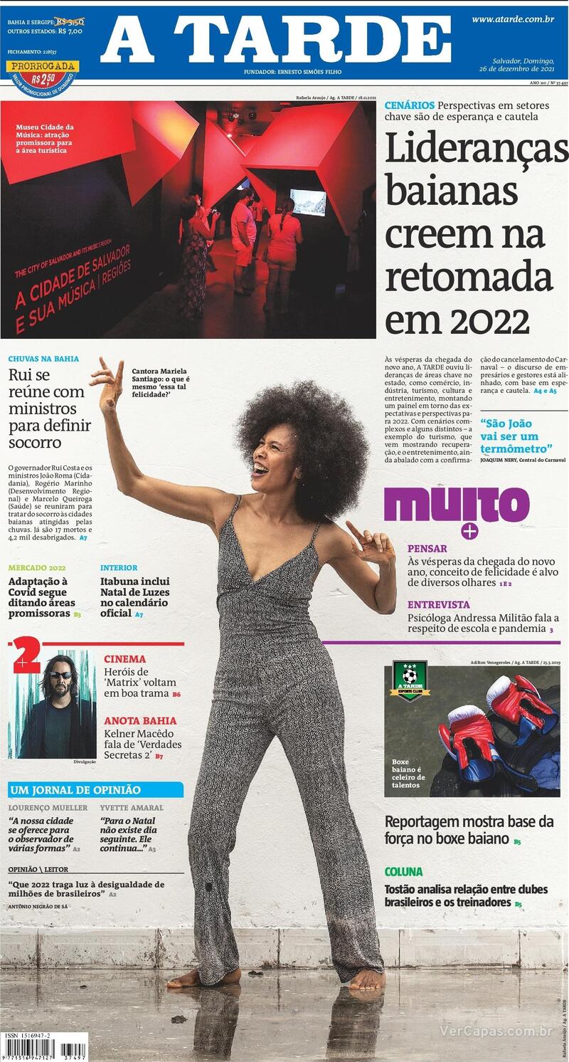 Capa do jornal A Tarde 26/12/2021