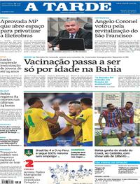 Capa do jornal A Tarde 18/06/2021