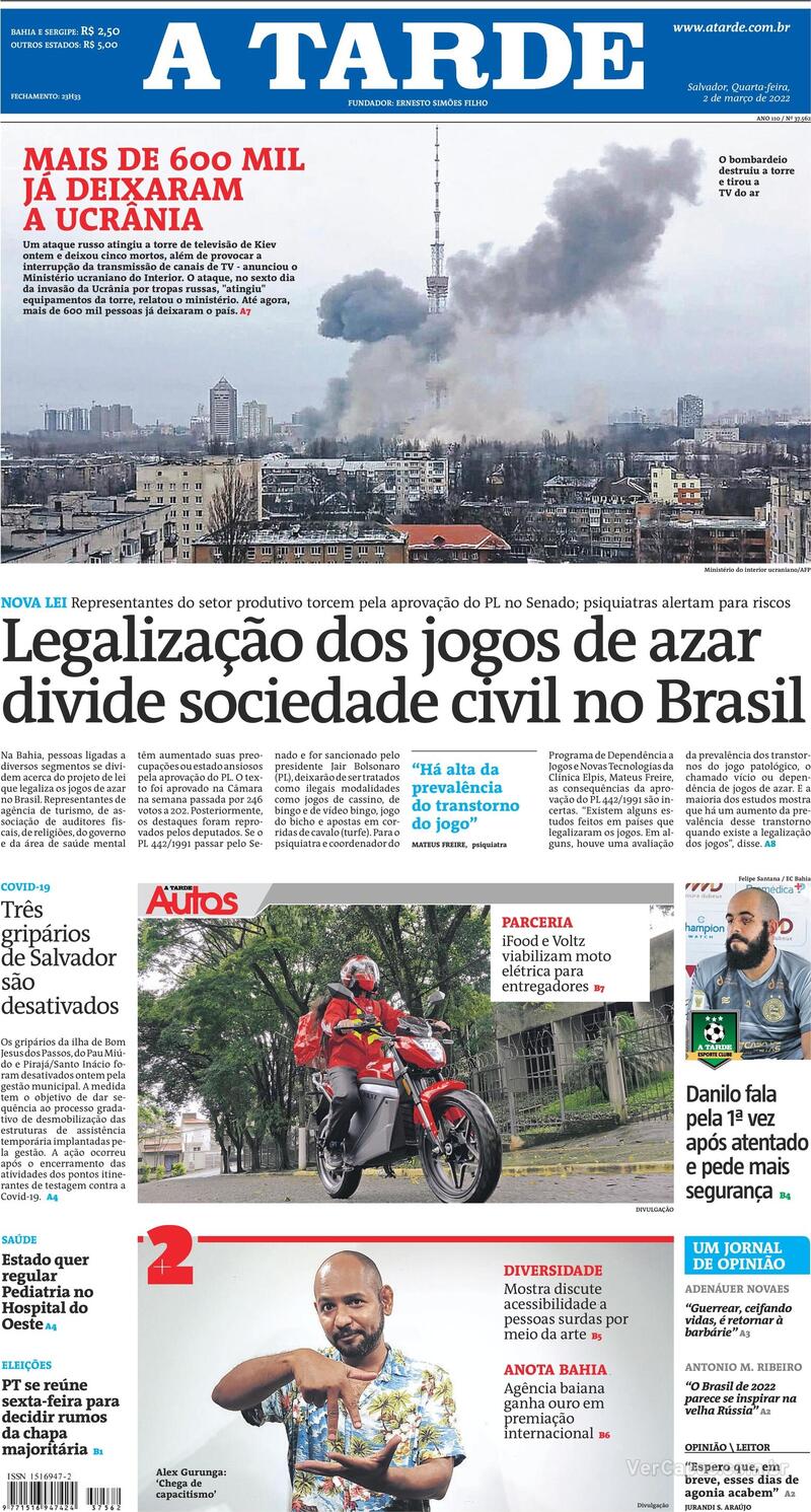 Capa do jornal A Tarde 02/03/2022
