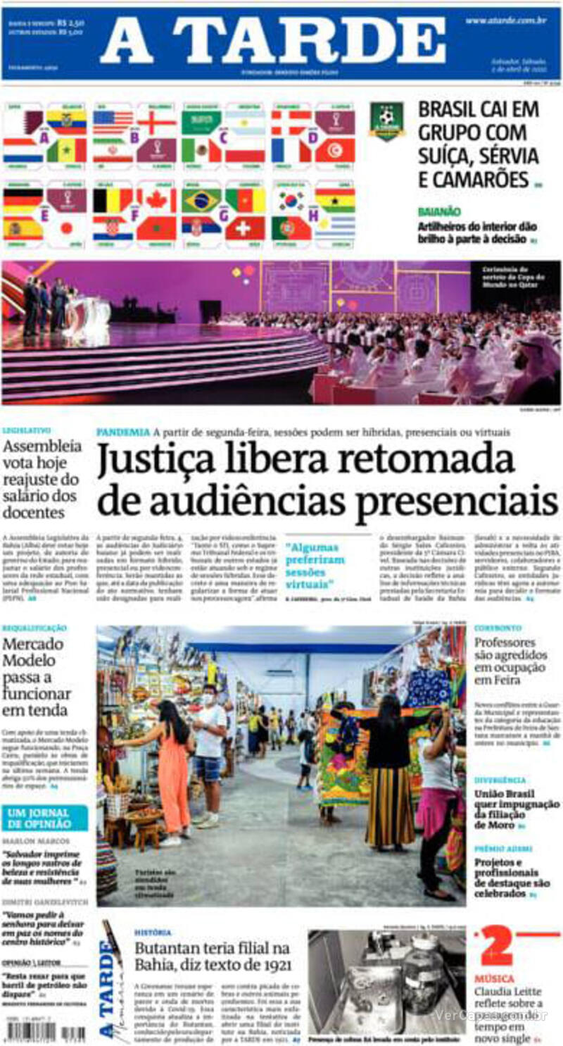 Capa do jornal A Tarde 02/04/2022