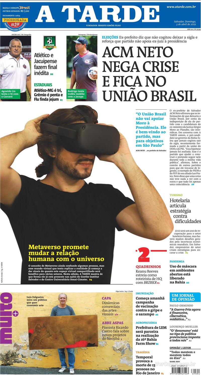 Capa do jornal A Tarde 03/04/2022