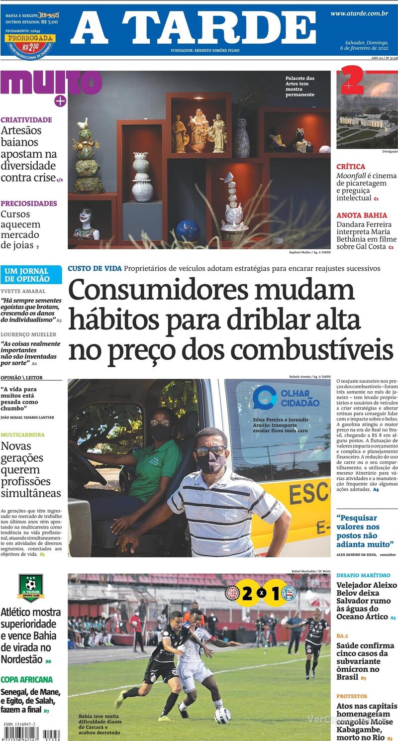 Capa do jornal A Tarde 06/02/2022