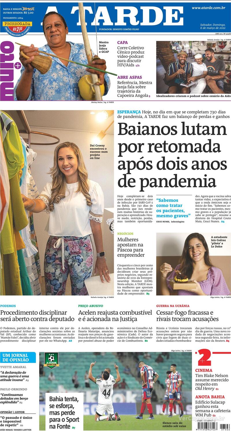Capa do jornal A Tarde 06/03/2022