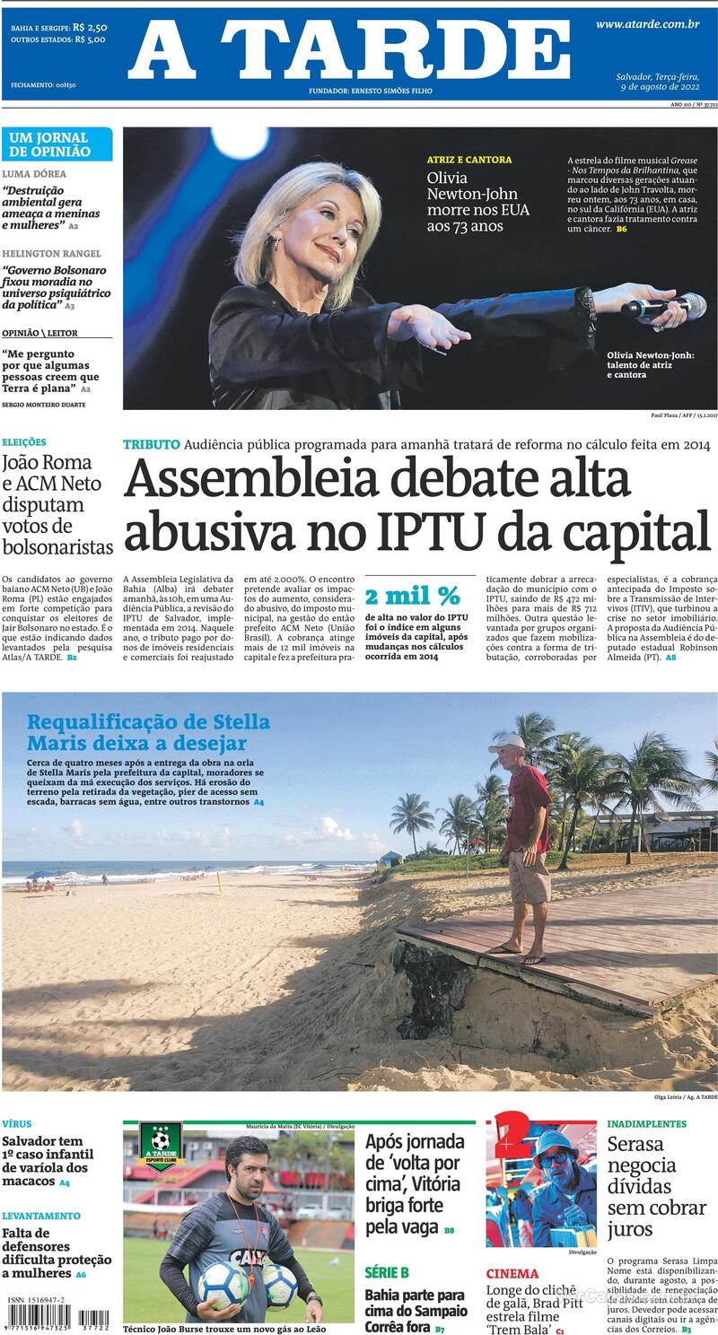 Capa do jornal A Tarde 30/11/2020