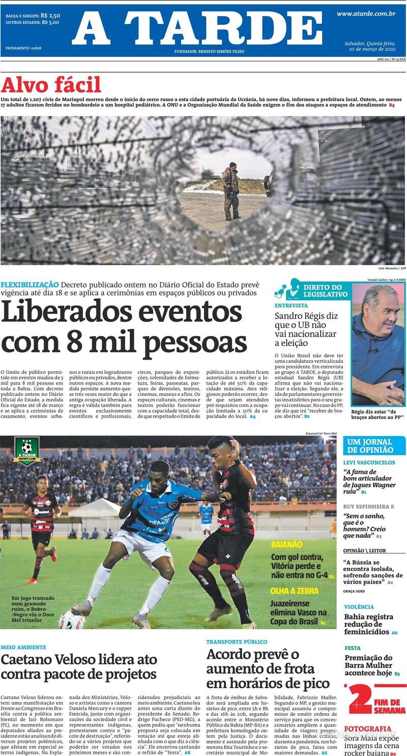 Capa do jornal A Tarde 10/03/2022