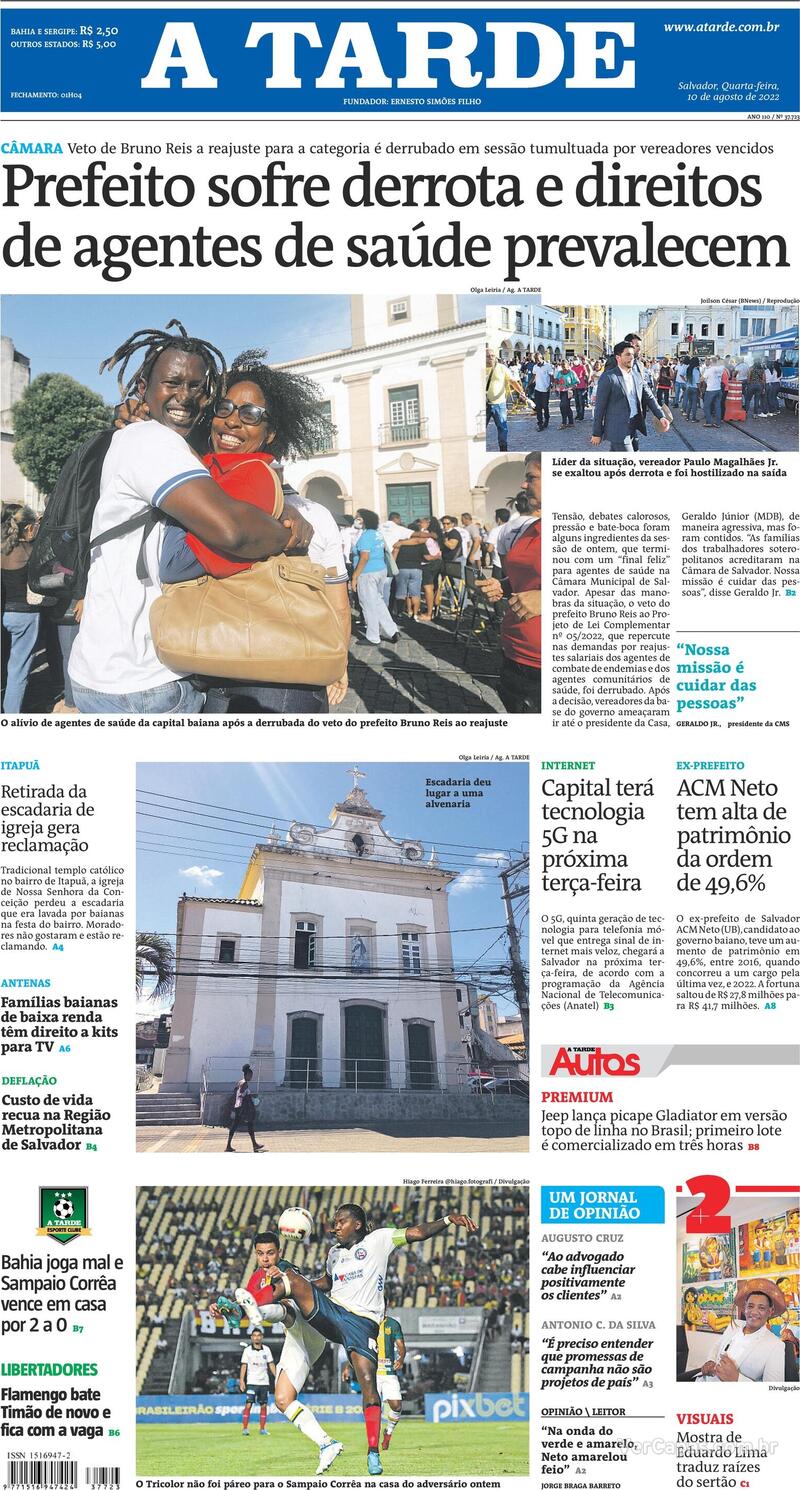 Capa do jornal A Tarde 21/12/2020