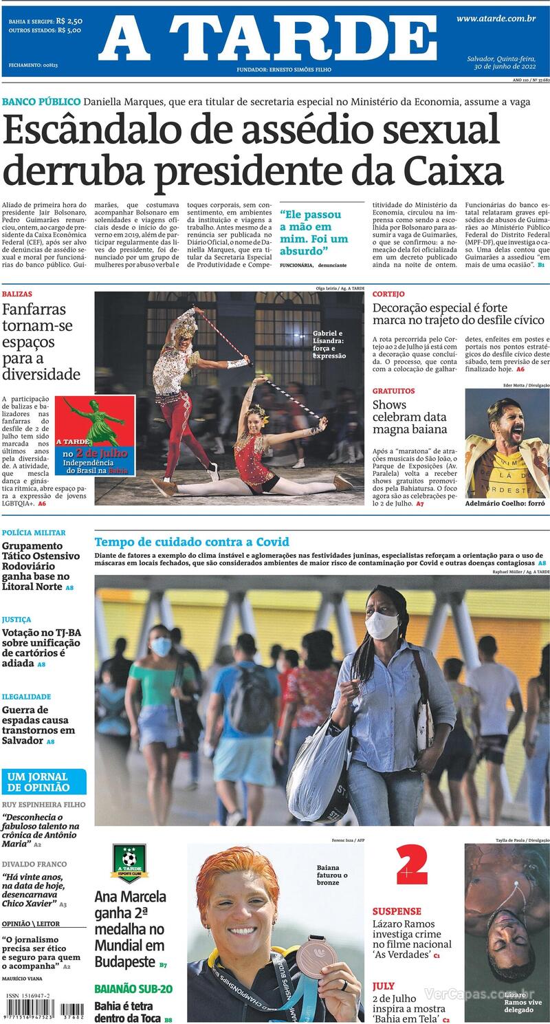 Capa do jornal A Tarde 13/01/2021