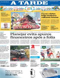 Capa do jornal A Tarde 09/02/2026