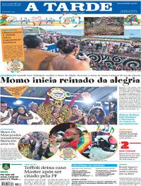 Capa do jornal A Tarde 13/02/2026