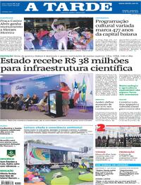 Capa do jornal A Tarde 13/03/2026
