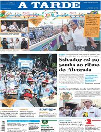 Capa do jornal A Tarde 14/02/2026