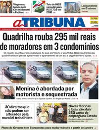 Capa do jornal A Tribuna 01/11/2017