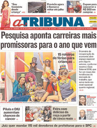 Capa do jornal A Tribuna 09/12/2017