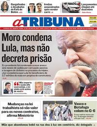 Capa do jornal A Tribuna 13/07/2017