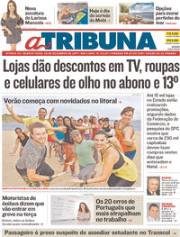 Capa do jornal A Tribuna 20/12/2017