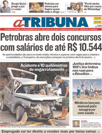Capa do jornal A Tribuna 30/12/2017
