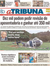 Capa do jornal A Tribuna 11/08/2018