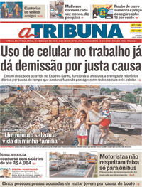 Capa do jornal A Tribuna 13/03/2018