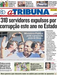 Capa do jornal A Tribuna 13/12/2018