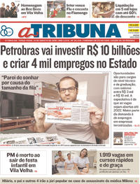 Capa do jornal A Tribuna 14/08/2018