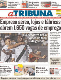 Capa do jornal A Tribuna 15/02/2018