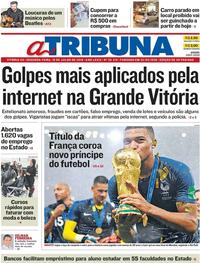 Capa do jornal A Tribuna 16/07/2018