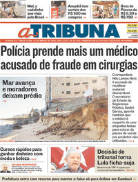 Capa do jornal A Tribuna 27/03/2018