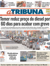 Capa do jornal A Tribuna 28/05/2018