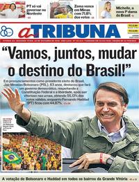 Capa do jornal A Tribuna 29/10/2018