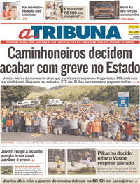 Capa do jornal A Tribuna 31/05/2018