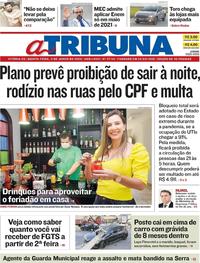 Capa do jornal A Tribuna 11/06/2020