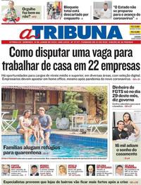 Capa do jornal A Tribuna 14/06/2020
