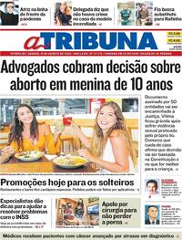 Capa do jornal A Tribuna 15/08/2020