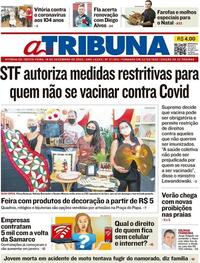 Capa do jornal A Tribuna 18/12/2020