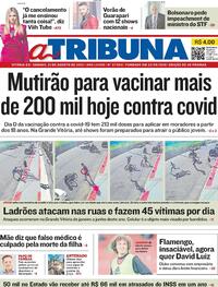 Capa do jornal A Tribuna 21/08/2021