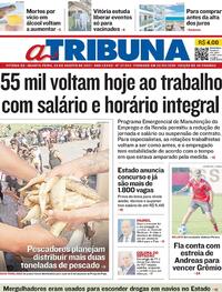 Capa do jornal A Tribuna 25/08/2021