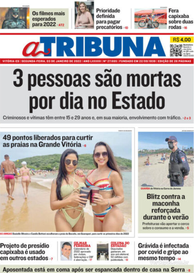 Capa A Tribuna Edição Segunda 3 De Janeiro De 2022 8465