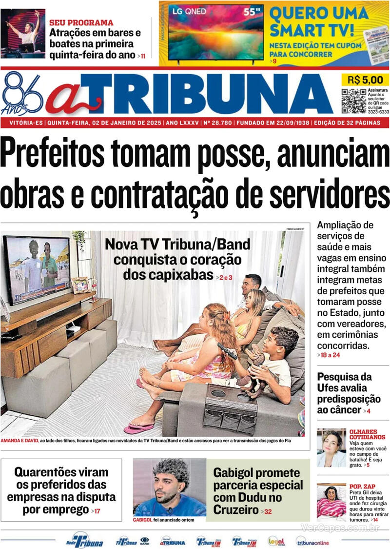 Capa do jornal A Tribuna 02/01/2025