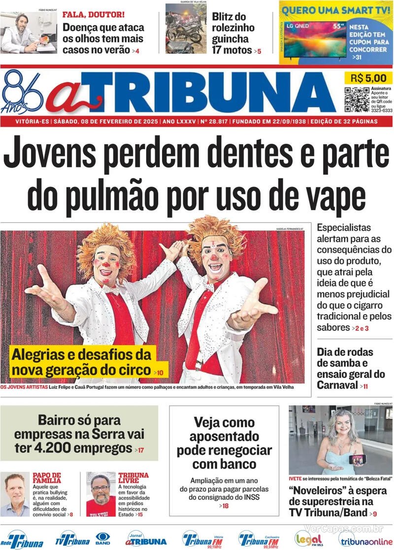 Capa do jornal A Tribuna 08/02/2025