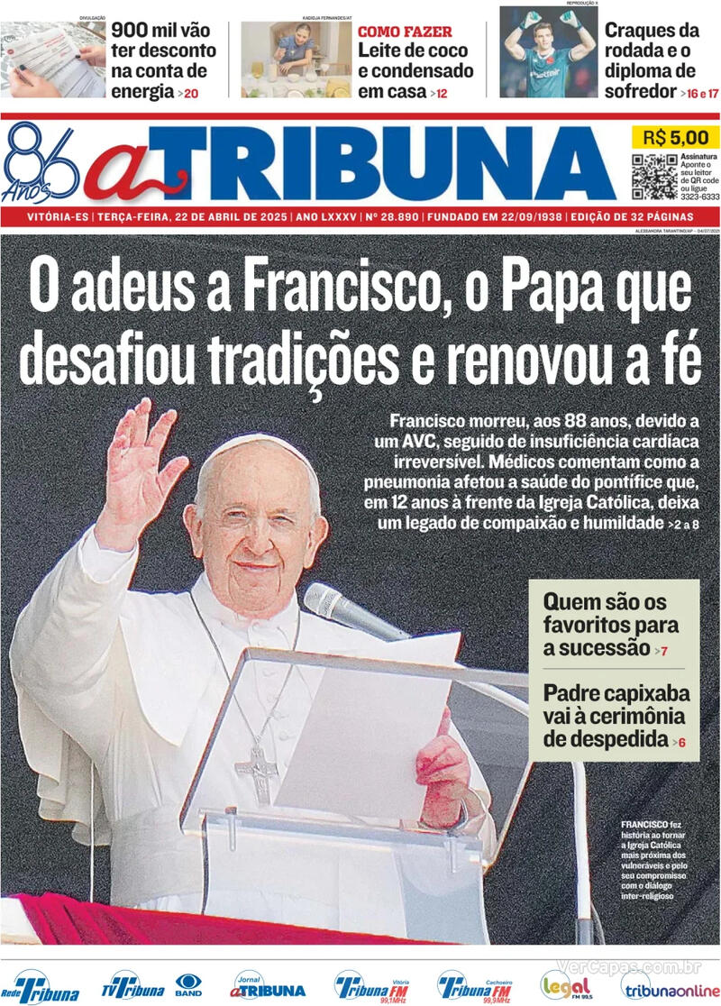 Capa do jornal A Tribuna 22/04/2025