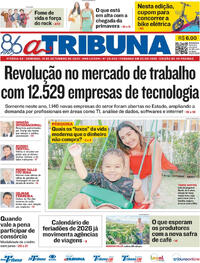 Capa do jornal A Tribuna 14/09/2025
