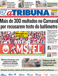 Capa do jornal A Tribuna 20/02/2026