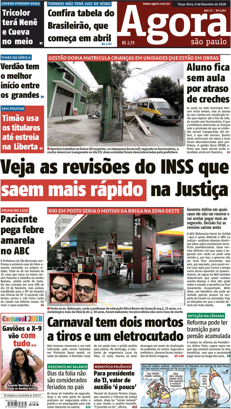 Capa do jornal Agora 06/02/2018
