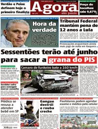 Capa do jornal Agora 27/03/2018