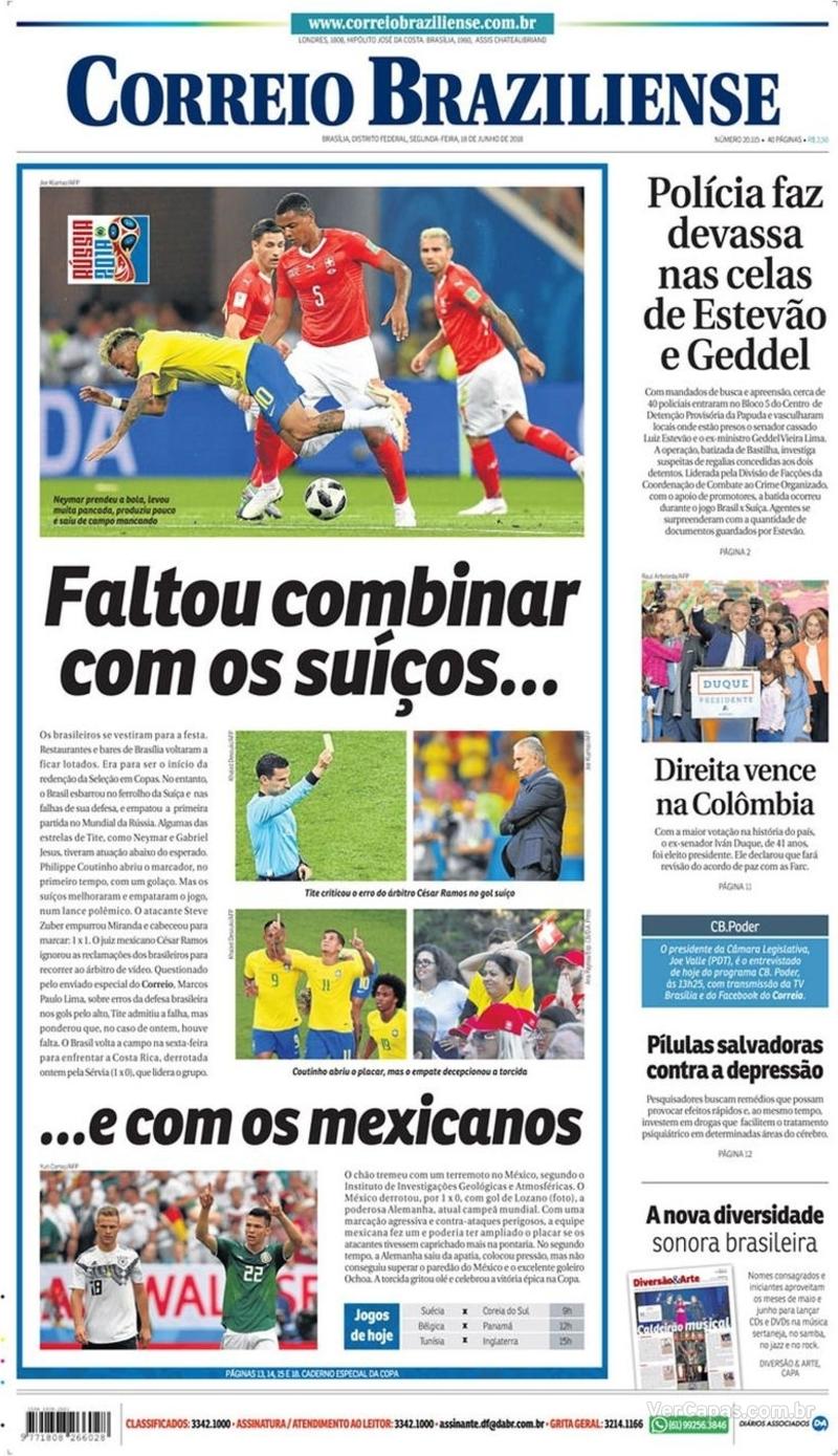 Capa do jornal Correio Braziliense 18/06/2018