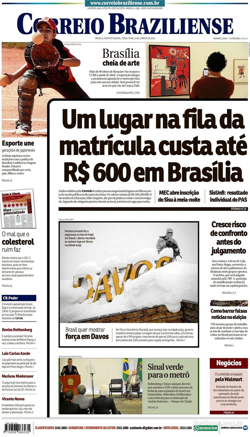 Capa Correio Braziliense Edição Terça,23 De Janeiro De 2018