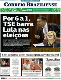 Capa do jornal Correio Braziliense 01/09/2018