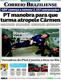 Capa do jornal Correio Braziliense 15/03/2018